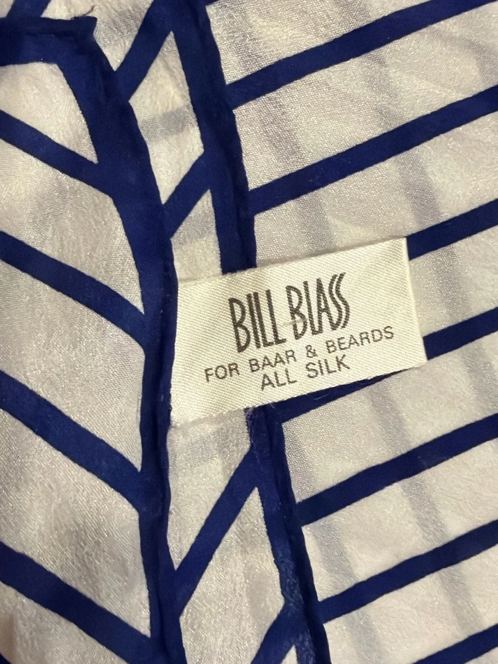Vintage Bill Blass 100% Silk Navy White Scarf Made in Japan
